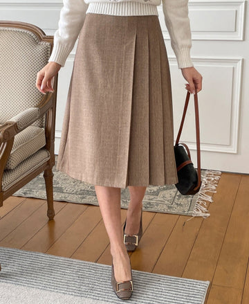 All-Grit Check Unbalanced Pleated Banding Skirt